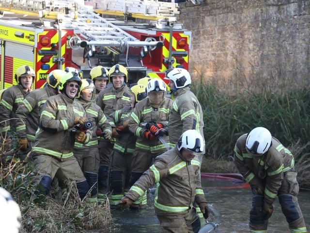 Annual Boxing Day Squirt between Geddington Volunteer Fire Brigade and Northants Fire and Rescue at Geddington Ford/National World