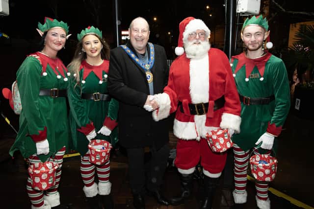 Raunds mayor, Cllr Paul Byrne turned on the lights on November 24