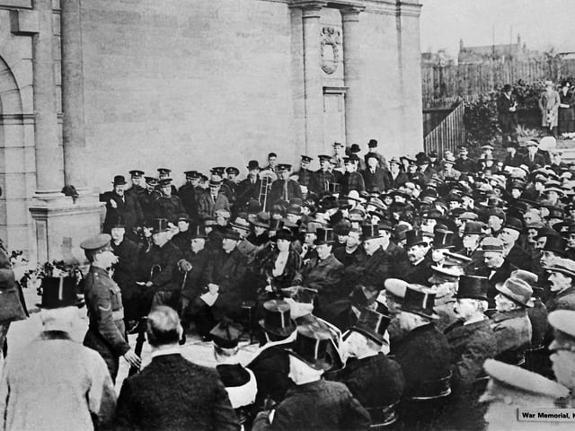 People gathered at Kettering War Memorial
