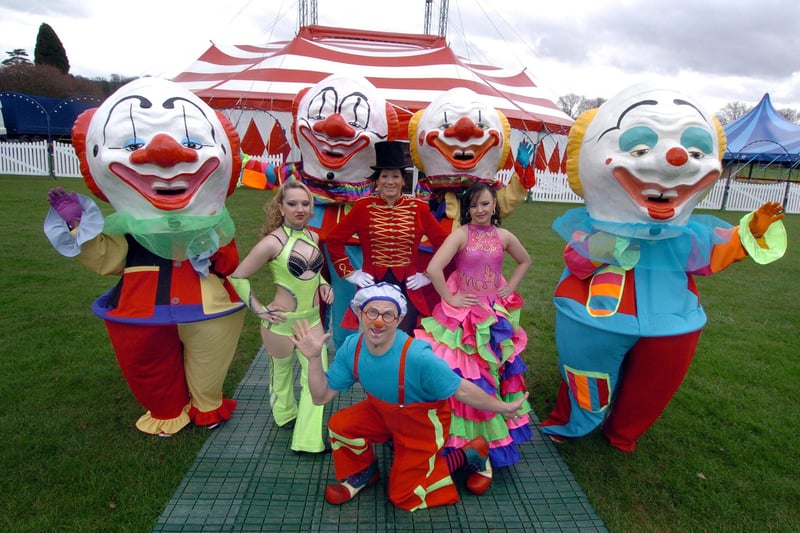 2010, when the Roberts Brothers Circus arrived at Wicksteed Park.  Pictured are performers Anya Stafanyuk (sister) , Shanie Bewley (ringmaster), Liana Stefanyuk (sister) and, front, clown Roman Stefanyuk (dad).