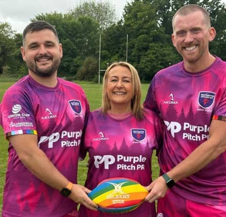Outlaw team members Carl Darby-Warner and Karl Darby-Warner with Purple Pitch PR, CEO, Michelle Nichols.