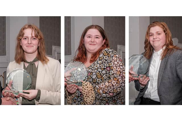 l-r Sarah Sandell (Business Award), Rosie Attew (History Award) and Madeleine Hunt ( Science Award)