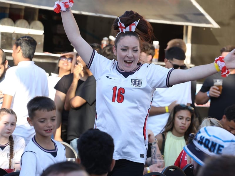 Fans at the Kettering Town FC World Cup Fan Zone watch England vs Argentina in the semi-final