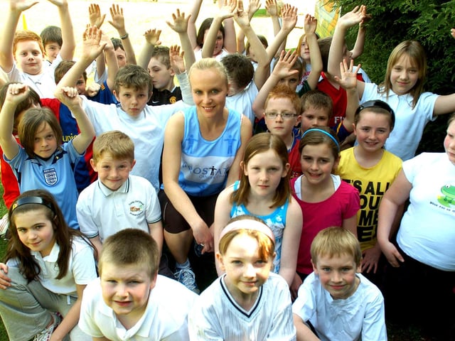Teacher Louisa Wallace from Corby Old Village School ahead of running the London Marathon in 2009