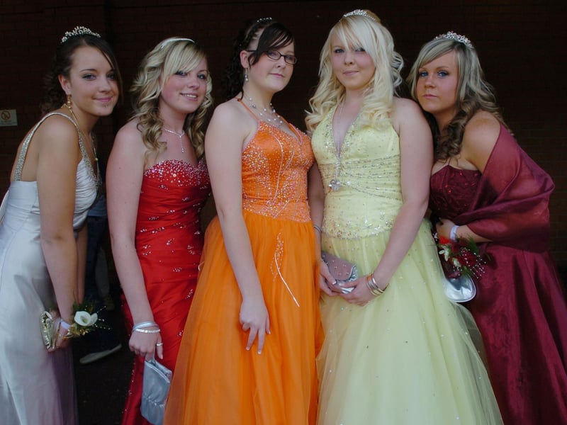 School prom 2008. From left: Davina Hogg, 16, Amy Johnson, 16, Sheridan White, 16, Samantha Nottage, 16 and Lyndsey McDougall, 15