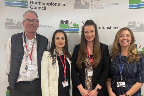 Event Organisers - Left to Right - Greg Ward, North Northamptonshire Council, representatives from Jobcentre Plus, Cheryl Needham, The Bedford College Group.