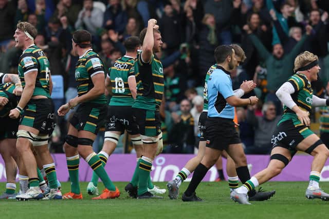 Saints celebrated a derby-day win against Leicester (photo by David Rogers/Getty Images)