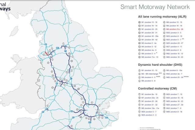A map of all the existing smart motorways in England. Photo: National Highways.