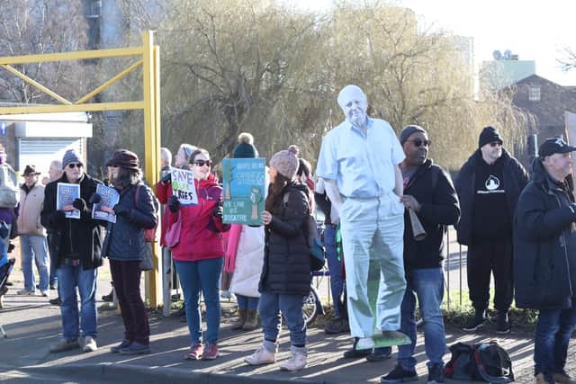Protesters at the site this morning