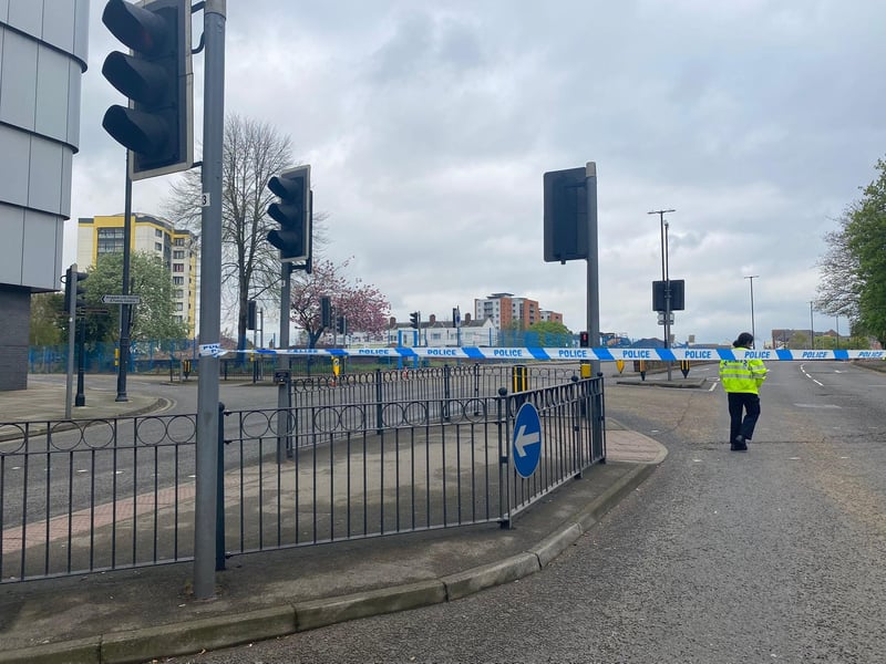 Police have a number of roads around the Spring Boroughs building site cordoned off.