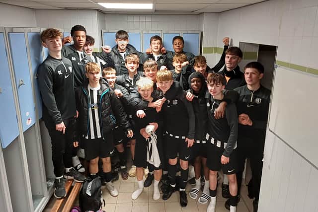 Corby Town FC Youth Academy Under 15s, sponsored by Impact Recruitment, after their semi-final victory. Image: CTFC U15s