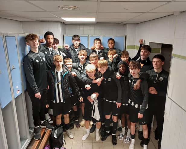 Corby Town FC Youth Academy Under 15s, sponsored by Impact Recruitment, after their semi-final victory. Image: CTFC U15s