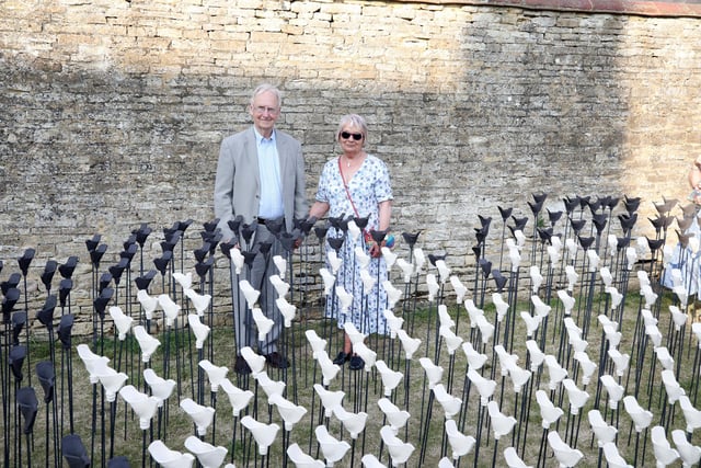 Art installation at Chester House for Cransley Hospice to mark the 25th anniversary of the Kettering hospice. 
Artist Louise Crookenden-Johnson creator of the 500 handmade pottery robins, unveiled by Lord Lt James Saunders Watson
Friday, June 16, 2023