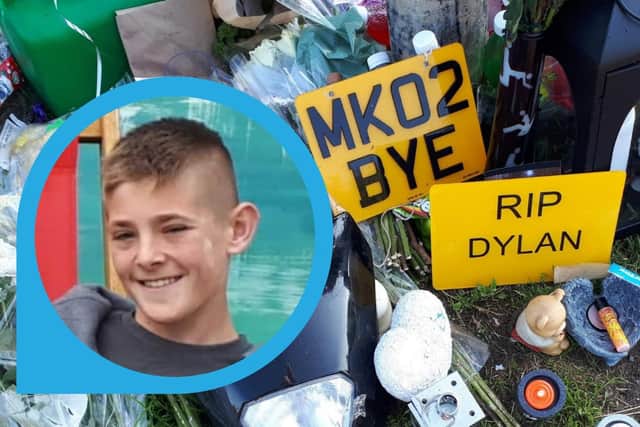 Dylan Holliday (inset family photo) with tributes left at the scene