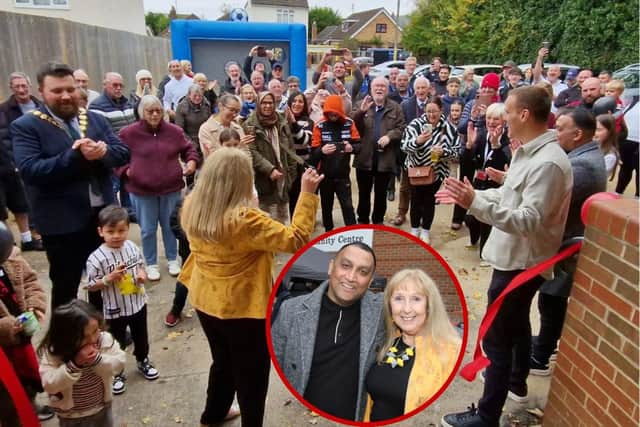 Poppies Community Centre - Lesley Thurland cuts the ribbon with Poppies legend Brett Solkhon (inset Lesley with George Akhtar Poppies Chairman)/National World