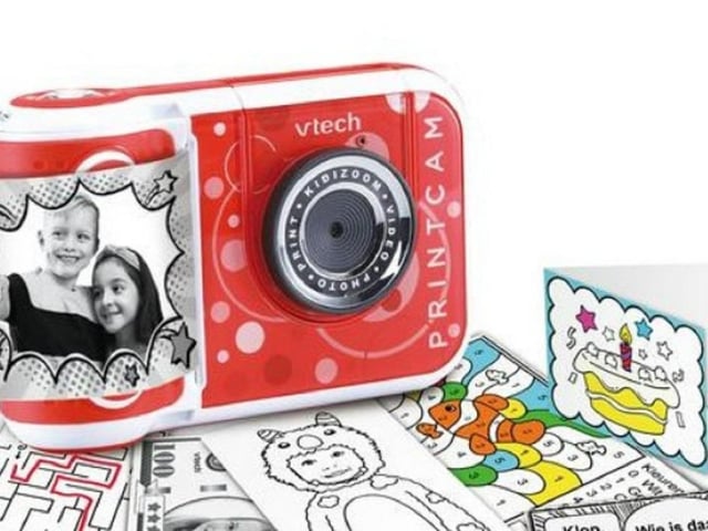 The VTech KidiZoom Print Cam is a 5.0 megapixel toy camera with a built-in thermal printer. With the VTech KidiZoom Print Cam you can immediately take photos, edit and print them directly in black and white. RRP £79.99, for children from 5 years.