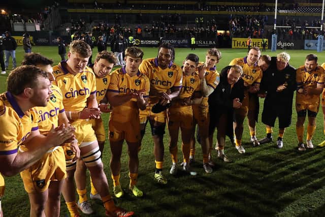 Saints skipper Callum Chick (left) led the team talk after the superb win at Bath (photo by David Rogers/Getty Images)