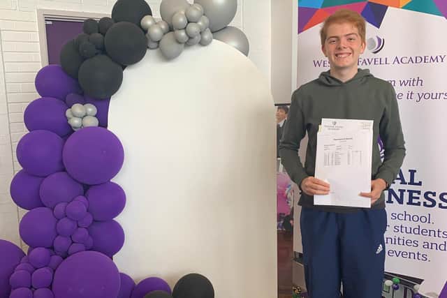 Taran Hawkins receives his GCSE results at Weston Favell Academy