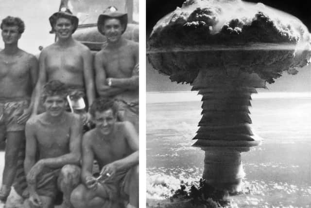 The Grapple Y nuclear test with inset John Goodjohn middle back row /MOD John Goodjohn