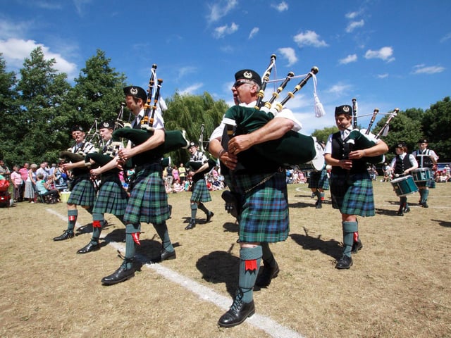Ashbourne and District Pipe Band march in at Corby's Highland Gathering