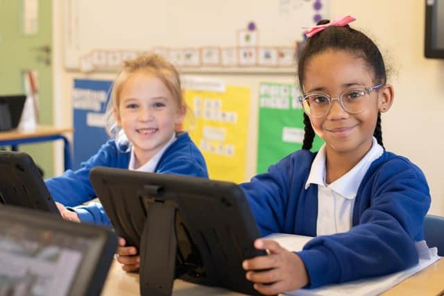 Exeter pupils with the new iPads