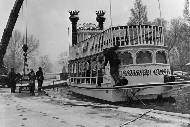 The Mississippi Queen paddle steamer pictured in January 1975
