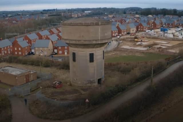 The former water tower in Roade was bought by Adam and Tassy for 100k in 2018. Credit: Channel 4.