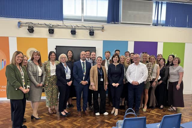 Lucy Powell and MP for Corby, Lee Barron with headteachers at a roundtable event on Friday, September 4, held at Our Lady of Walsingham Catholic Primary School, Corby/IMG