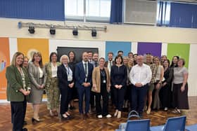 Lucy Powell and MP for Corby, Lee Barron with headteachers at a roundtable event on Friday, September 4, held at Our Lady of Walsingham Catholic Primary School, Corby/IMG