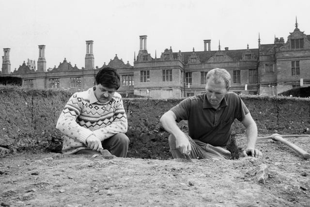 Stephen Morris and Brian Dix uncover the past at Kirby Hall in May 1989