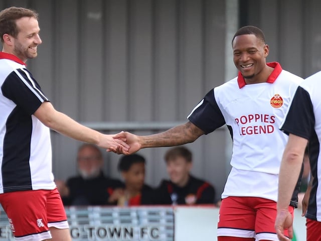 Aaron O'Connor is congratulated after scoring the first goal