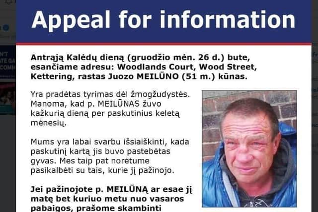 A police appeal released in Lithuanian after the murder