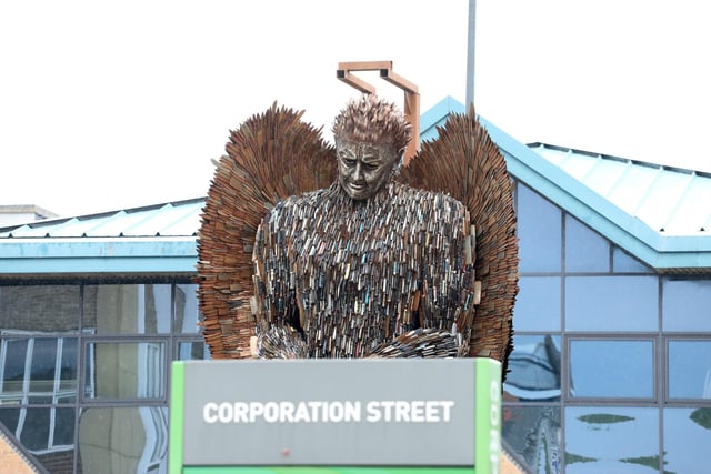 The Knife Angel in Corporation Street Corby
