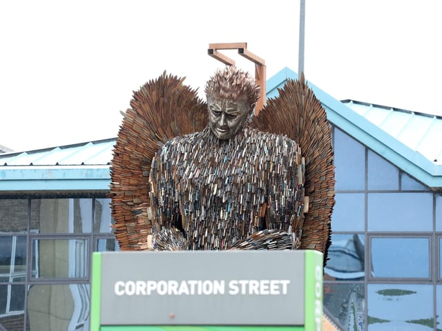 The Knife Angel in Corporation Street Corby