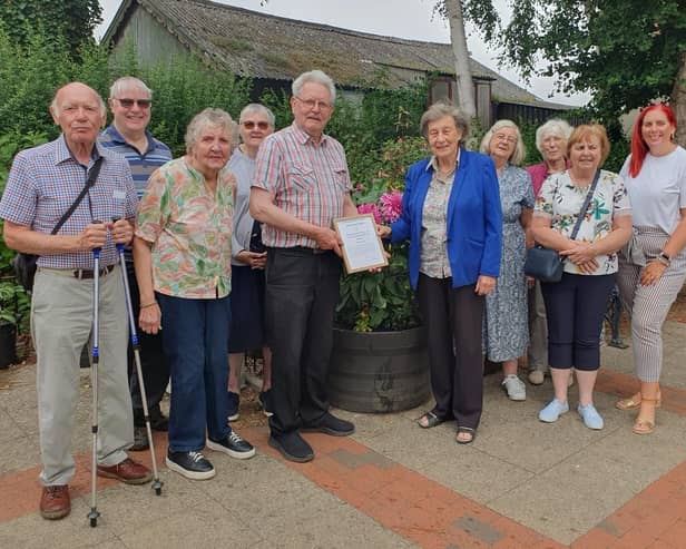 John Cass receives his award from Belinda Humfrey Desborough Civic Society /Desborough in Bloom