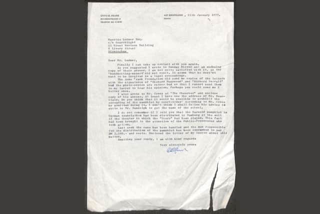 Otto Frank's letter found in the University of Northampton's Searchlight Archive.