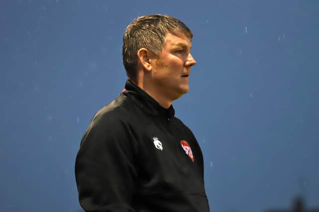 Kettering Town manager Lee Glover watches on during his team's win over AFC Telford United. Pictures by Peter Short