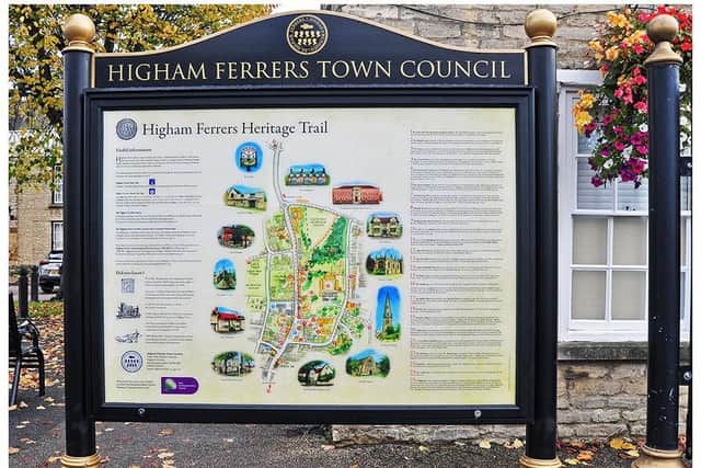 The colourful depiction of the Higham Ferrers Heritage Trail on the reverse of the board is also attracting the attention of passers-by