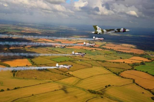 A formation flight with the Vulcan and Blades over Sywell in 2015 as the Vulcan's last flight.