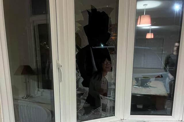 Police are launching an urgent investigation after a massive boulder was hurled through the front window of a terrified family’s home in Desborough.