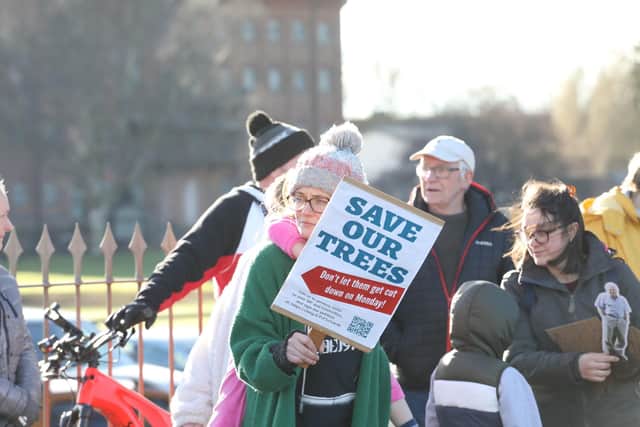 Protesters at the site this morning