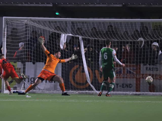 Kieran Phillips slots home one of his two goals against the Poppies (Picture: Peter Short)
