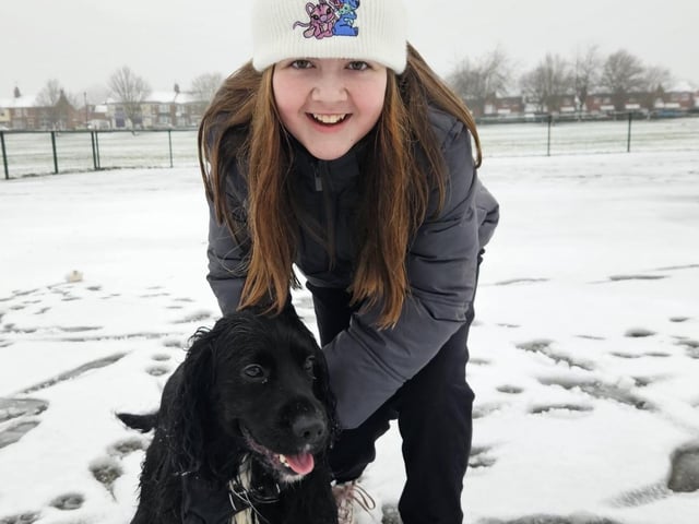 Elsie and Hugo enjoying the snow in Kettering
