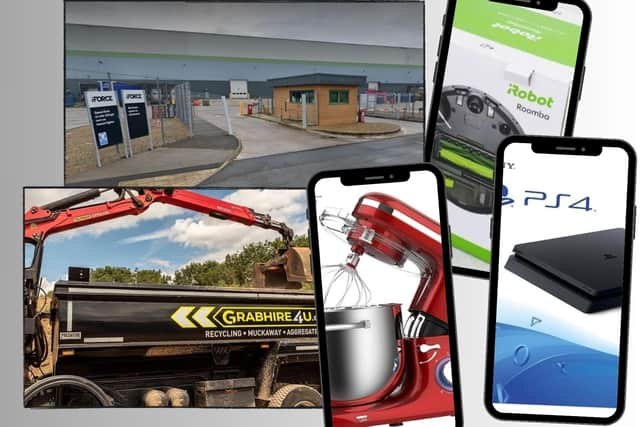Images of Howork stand mixers, a Roomba and a PS4 were found on the phones of some of the alleged gang members. Top left: 319,000 face masks were stolen from iForce at Corby Eurohub. Bottom left: A similar GrabHire4U truck to the one seen in court by the jury.