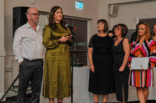 Lauren Dunn and the family of Florence Bark gave a heartfelt speech and thanked the whole of Corby for their fundraising efforts. Photo courtesy of Jim Darrah.