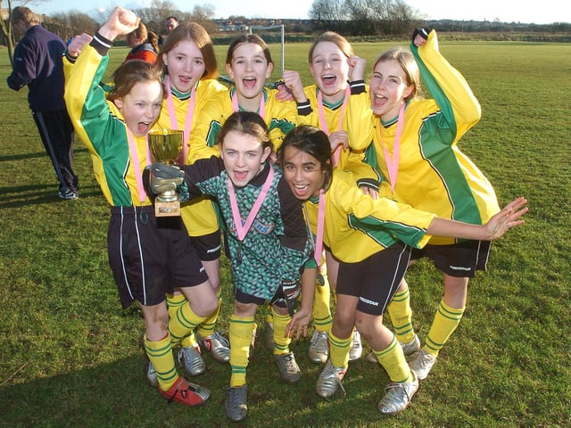 Irthlingborough - Year 7 Girls Football Tournament, winning Team King John Thrapston - Imogen Stokes,  Georgina Reid,; Hannah Pendred,; Kerry Bettles; Nikita Harris,  Taran Dulai, Front: Hannah Meadway 2006
