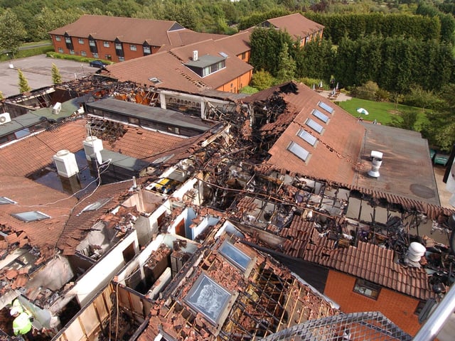 The aftermath of a fire at Hotel Elizabeth, Corby, in 2006