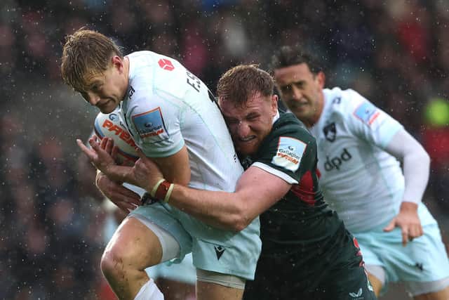 Fin Smith in action at Leicester last weekend (photo by David Rogers/Getty Images)