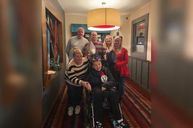 A family picture taken prior to Zak's passing. At the front: Vikki Fairhurst (left), Zak (right). At the back from left to right: Zak's uncle John, Zak's dad James, Zak's sister Hannah, and Zak's gran Elma