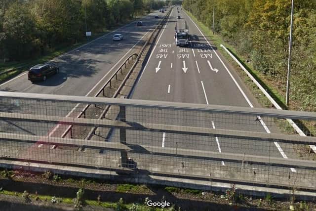 Yobs lobbed a brick off the Weston Lane Mill bridge over the A45, smashing a van wndscreen
